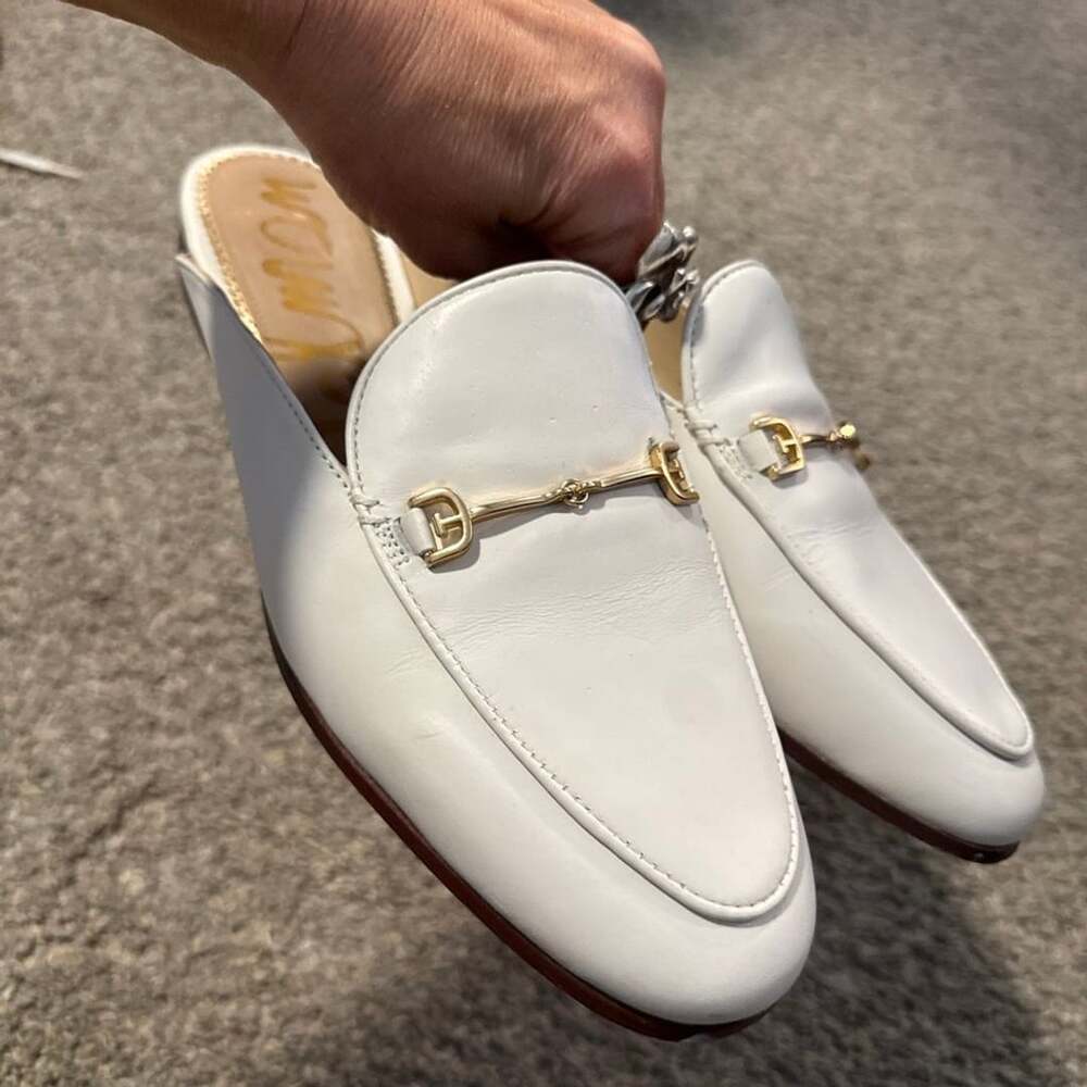 Sam Edelman Linnie Bit Flat Mule in White Leather 8.5